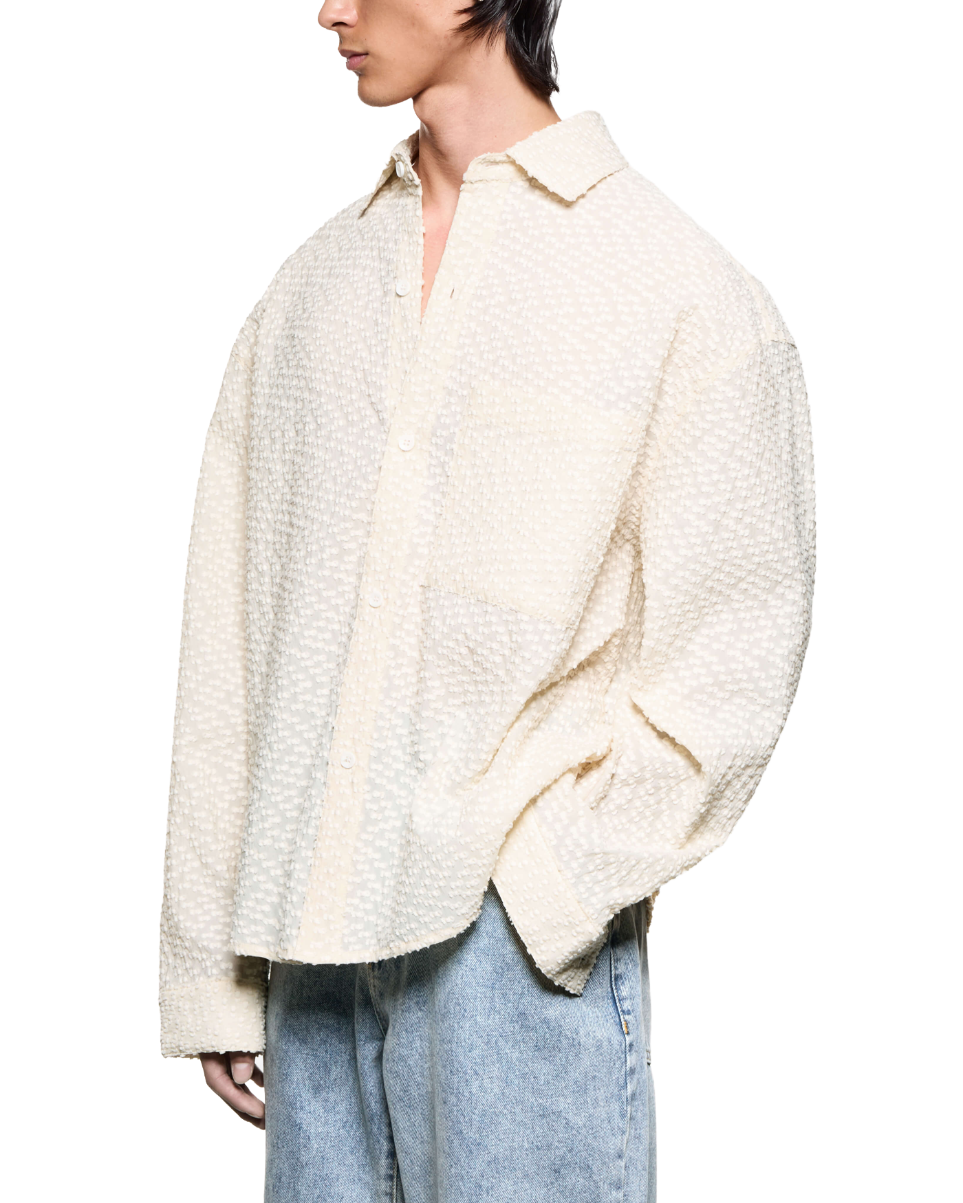 RIBBON JACQUARD BOX DRESS SHIRT ECRU