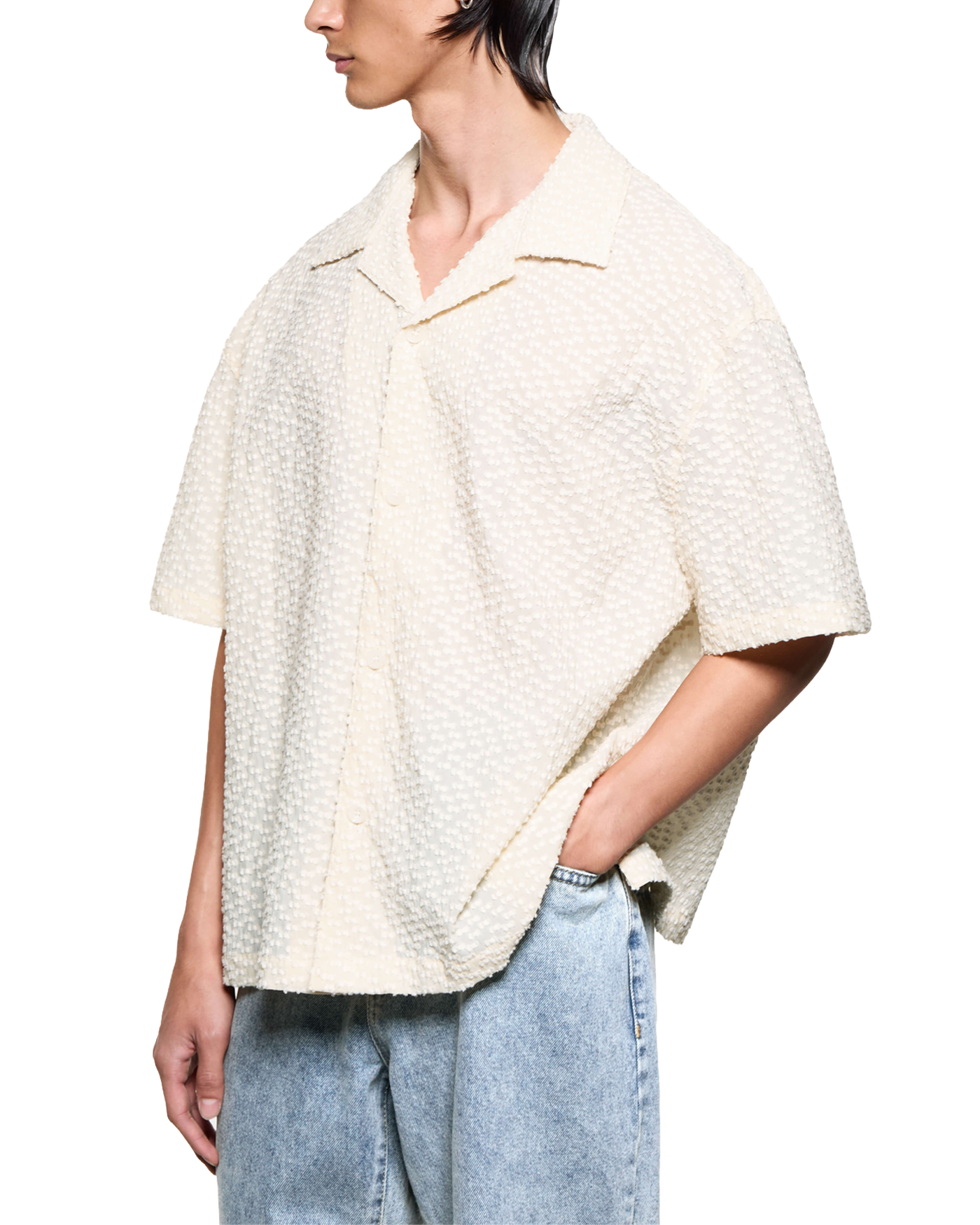 RIBBON JACQUARD VACATION SHIRT ECRU