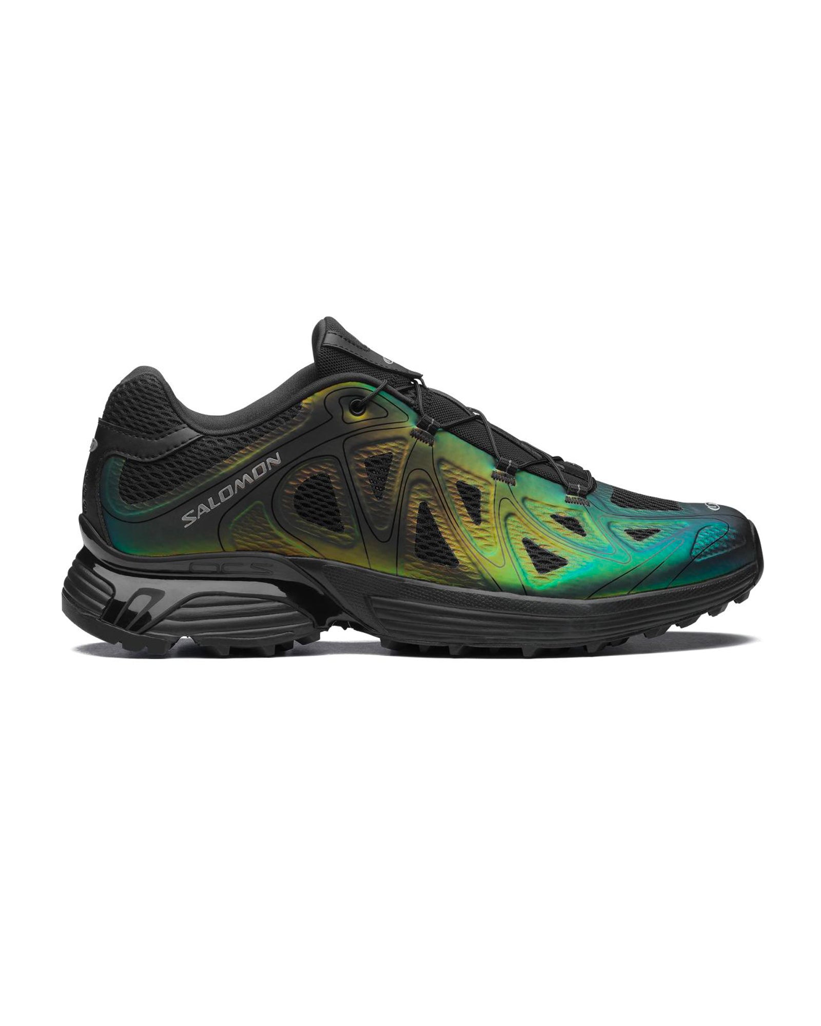 Sneakers Salomon XT-Whisper noir iridescent vert et doré profil gauche