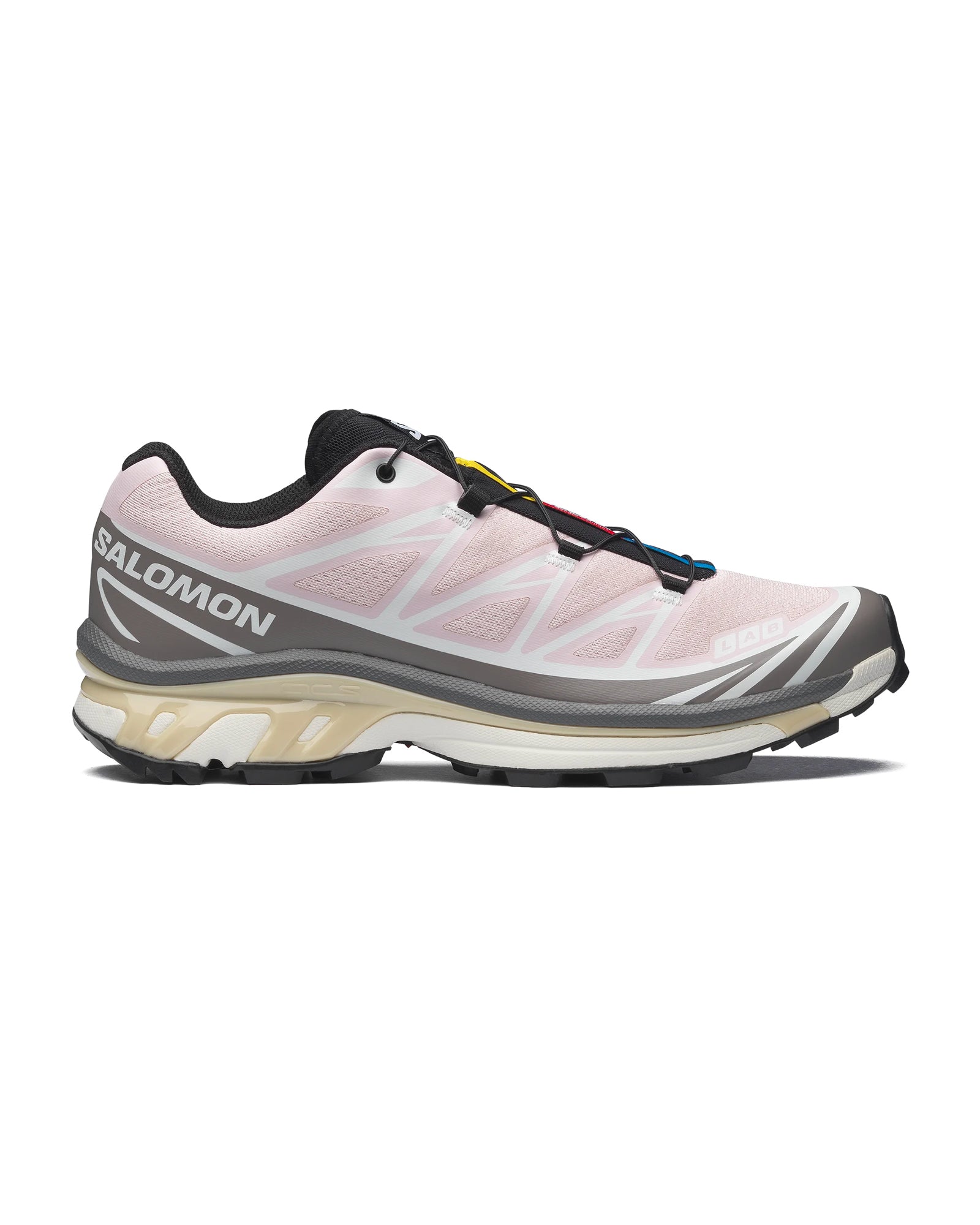 Sneakers Salomon XT6 Cloud Burst Icy Pink Tapioca rose poudré et gris profil gauche