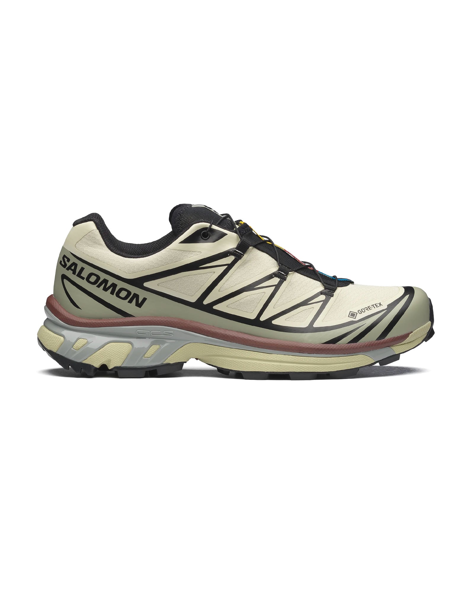 Sneakers Salomon XT6 GTX Asparagus Green Tea beige et kaki profil gauche