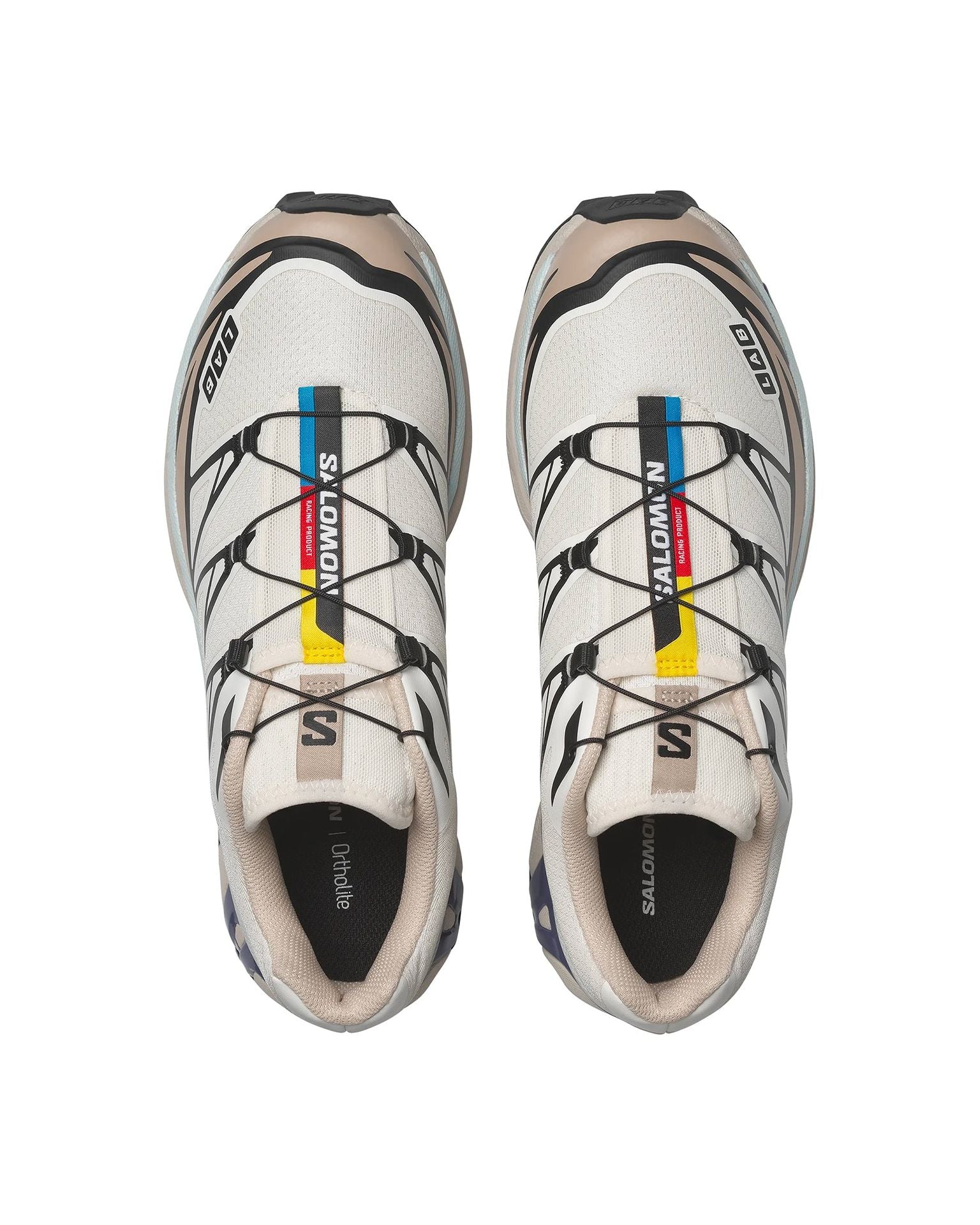 Sneakers Salomon XT6 Vanilla Ice Oxford Tan Heron blanc et beige vue de dessus paire