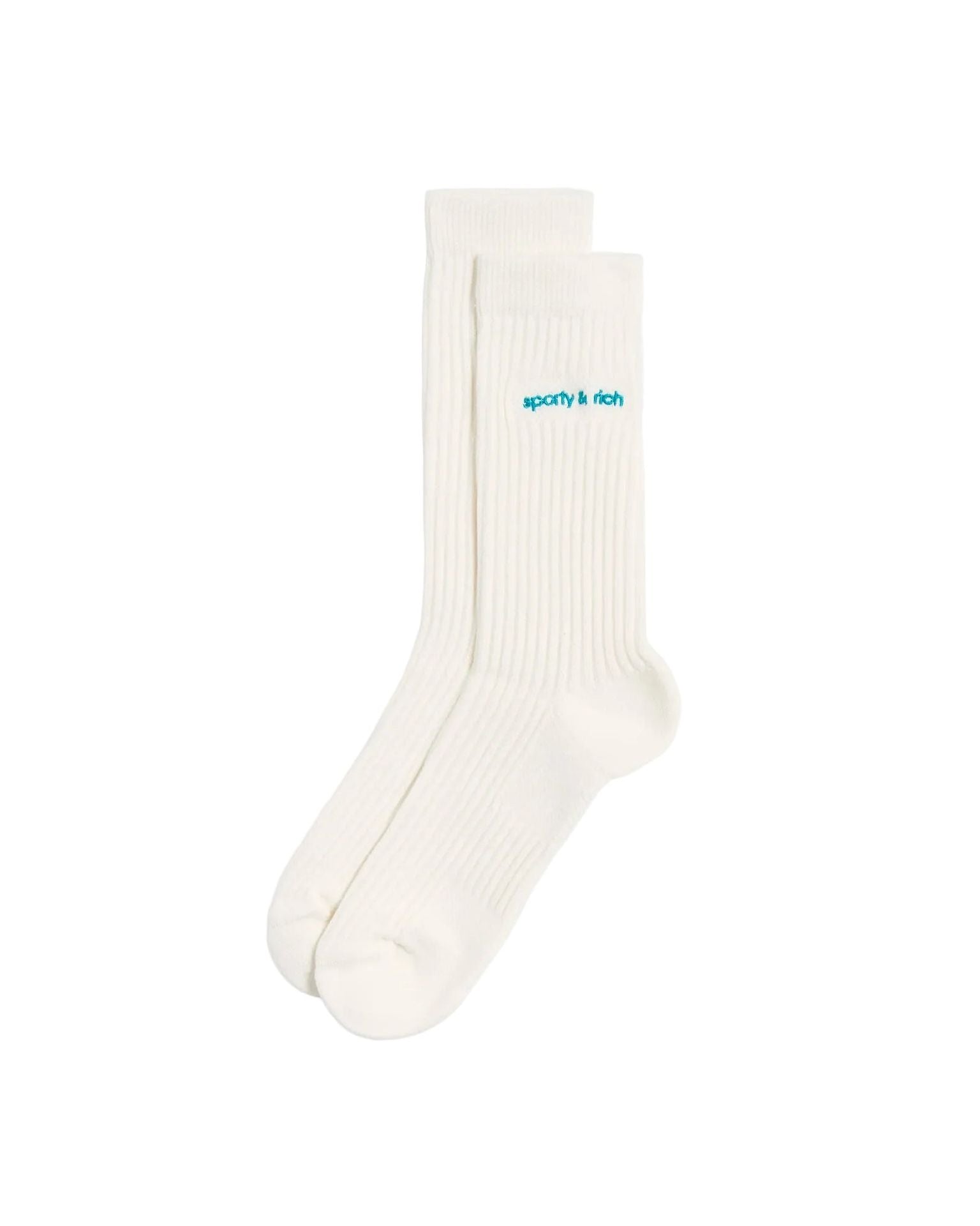 Chaussettes Sporty and Rich Blacas blanc cassé logo turquoise face
