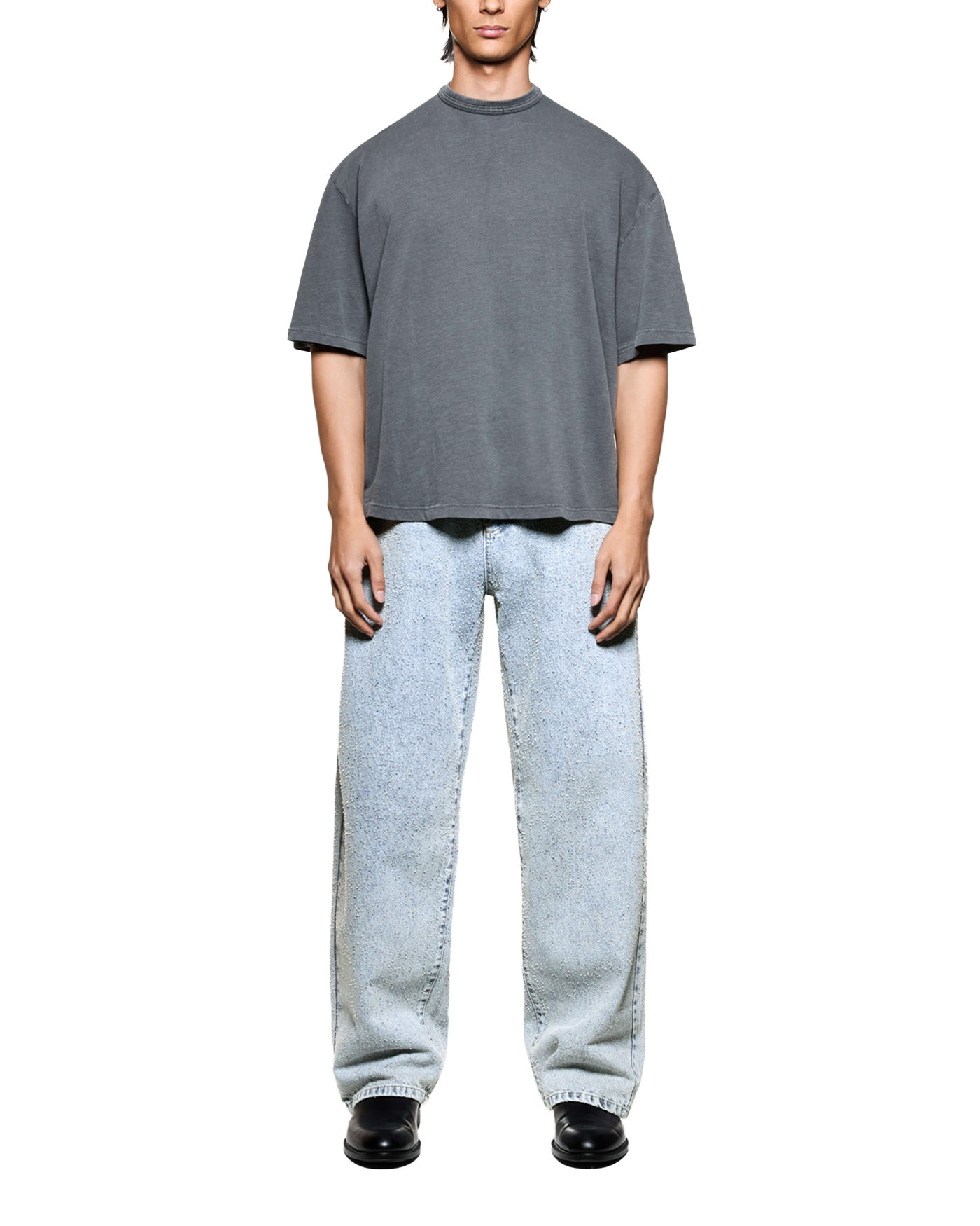 TWISTED WEAVE WIDE LEG JEANS BLEACH WASH