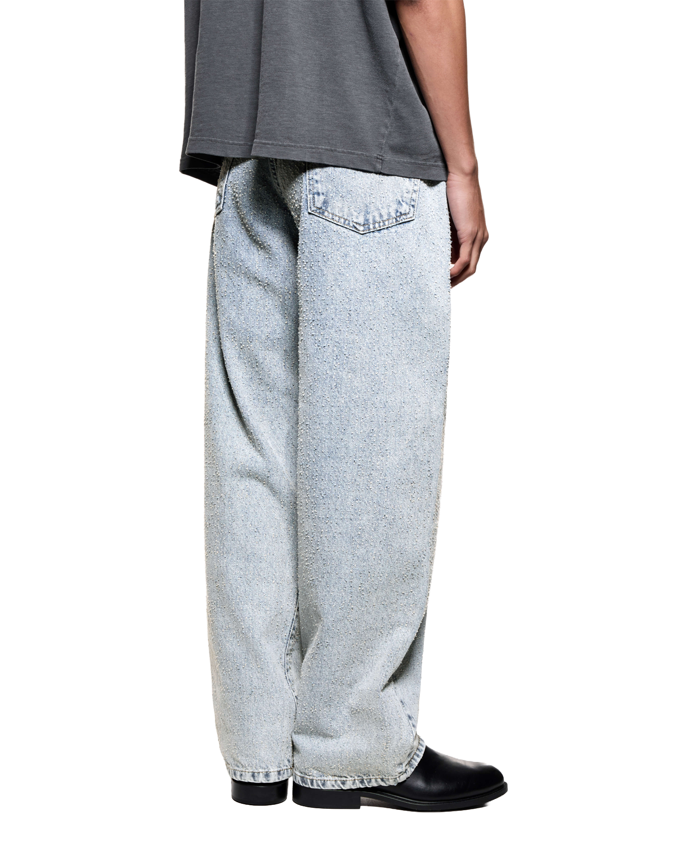TWISTED WEAVE WIDE LEG JEANS BLEACH WASH