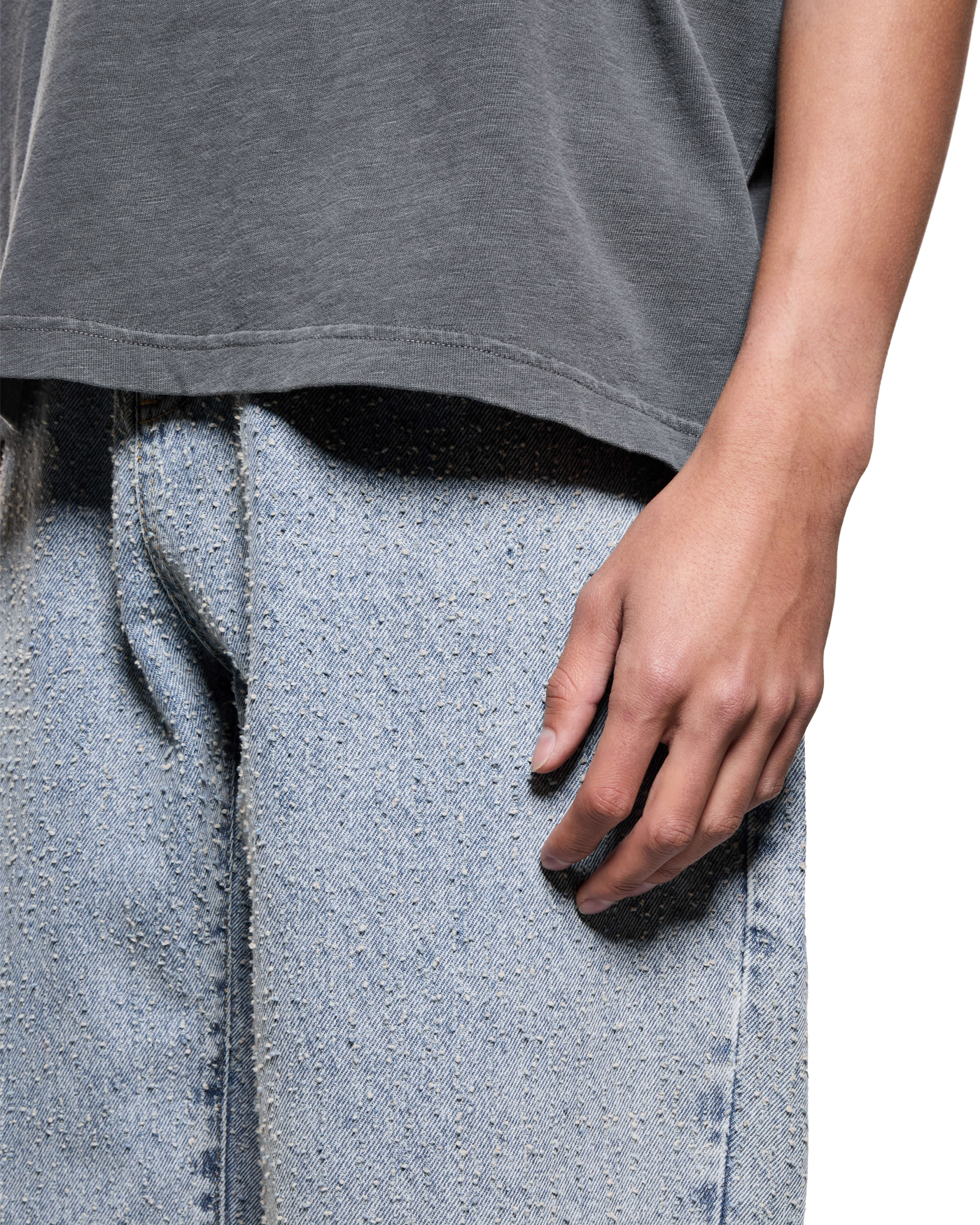 TWISTED WEAVE WIDE LEG JEANS BLEACH WASH