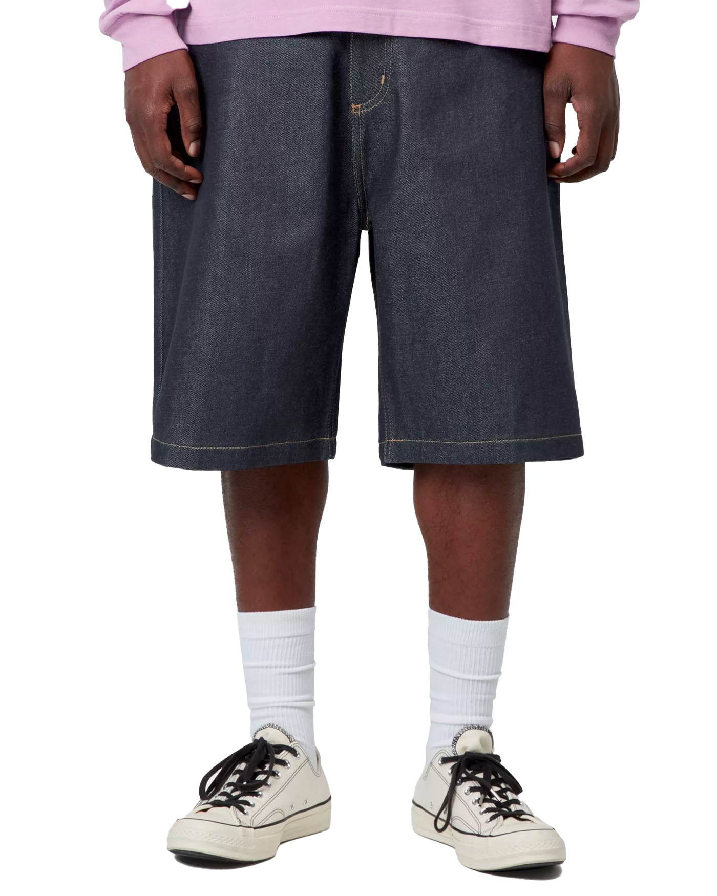 Short denim Carhartt WIP Brandon bleu indigo brut porté vue face