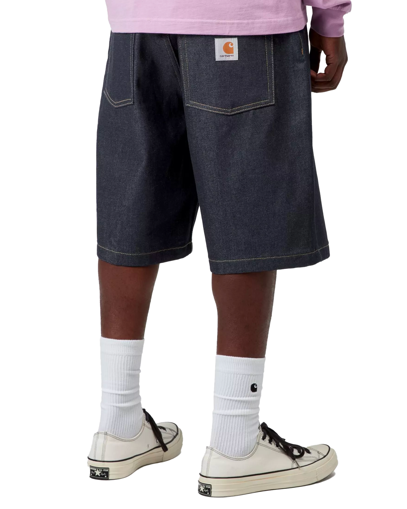 Short denim Carhartt WIP Brandon bleu indigo brut porté vue dos