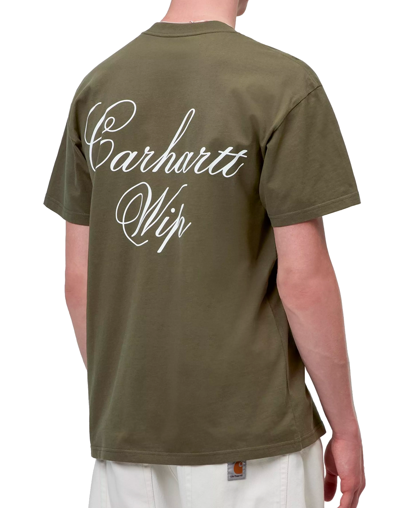 T-shirt Carhartt WIP Gracious vert kaki logo script dos porté