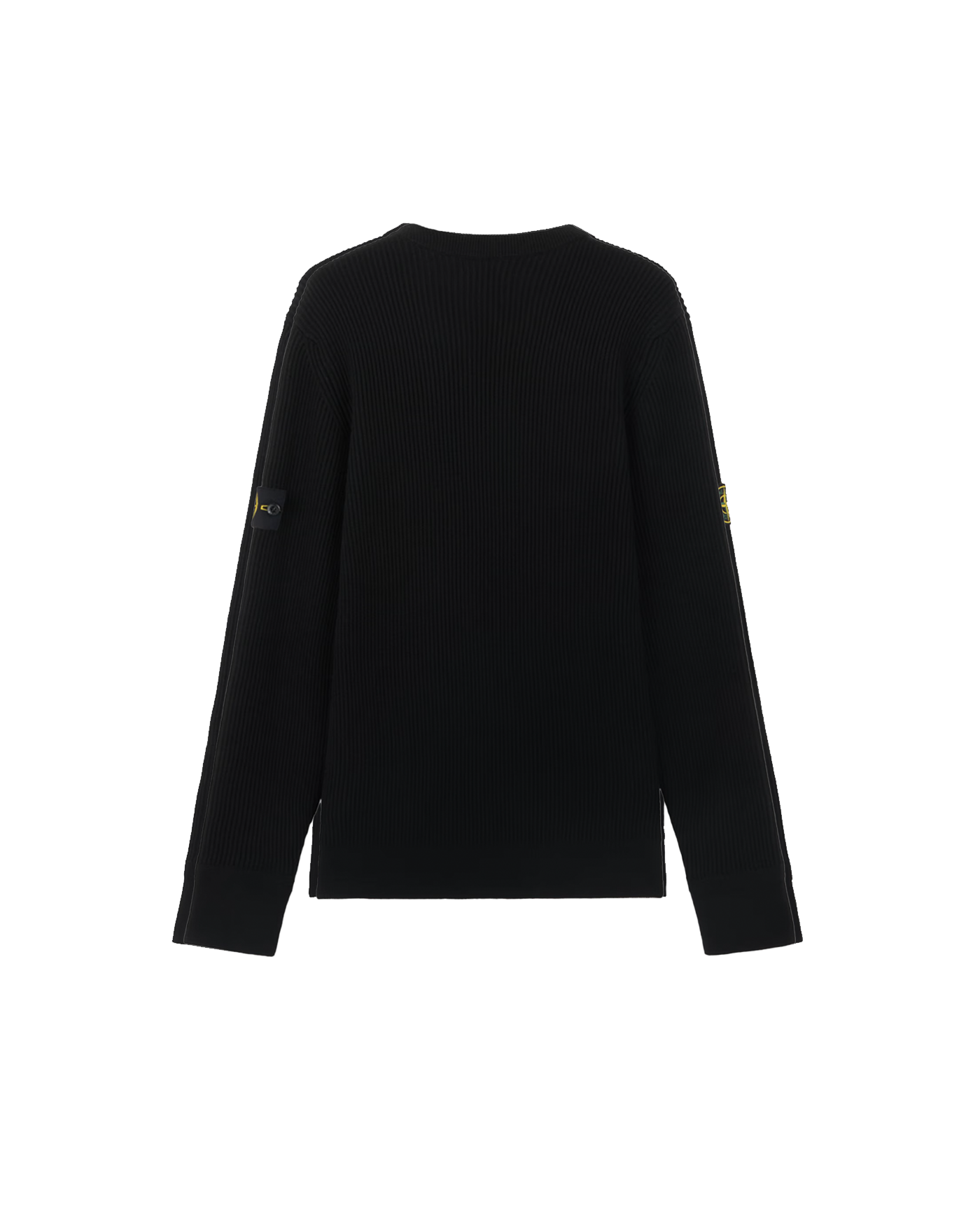 Pull col rond maille côtelée Stone Island noir patch boussole dos