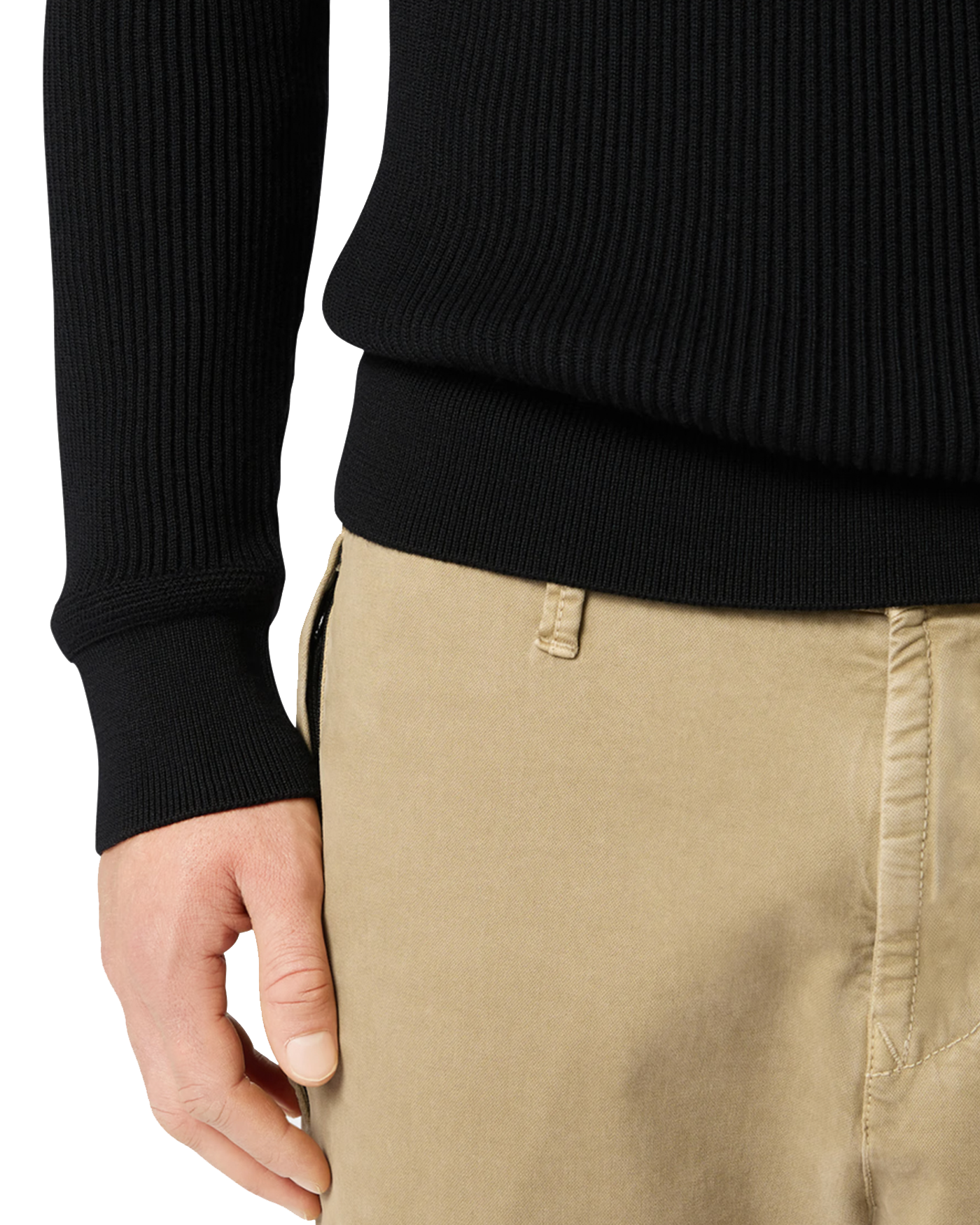 Pull col rond Stone Island noir détail bas et poignet maille côtelée