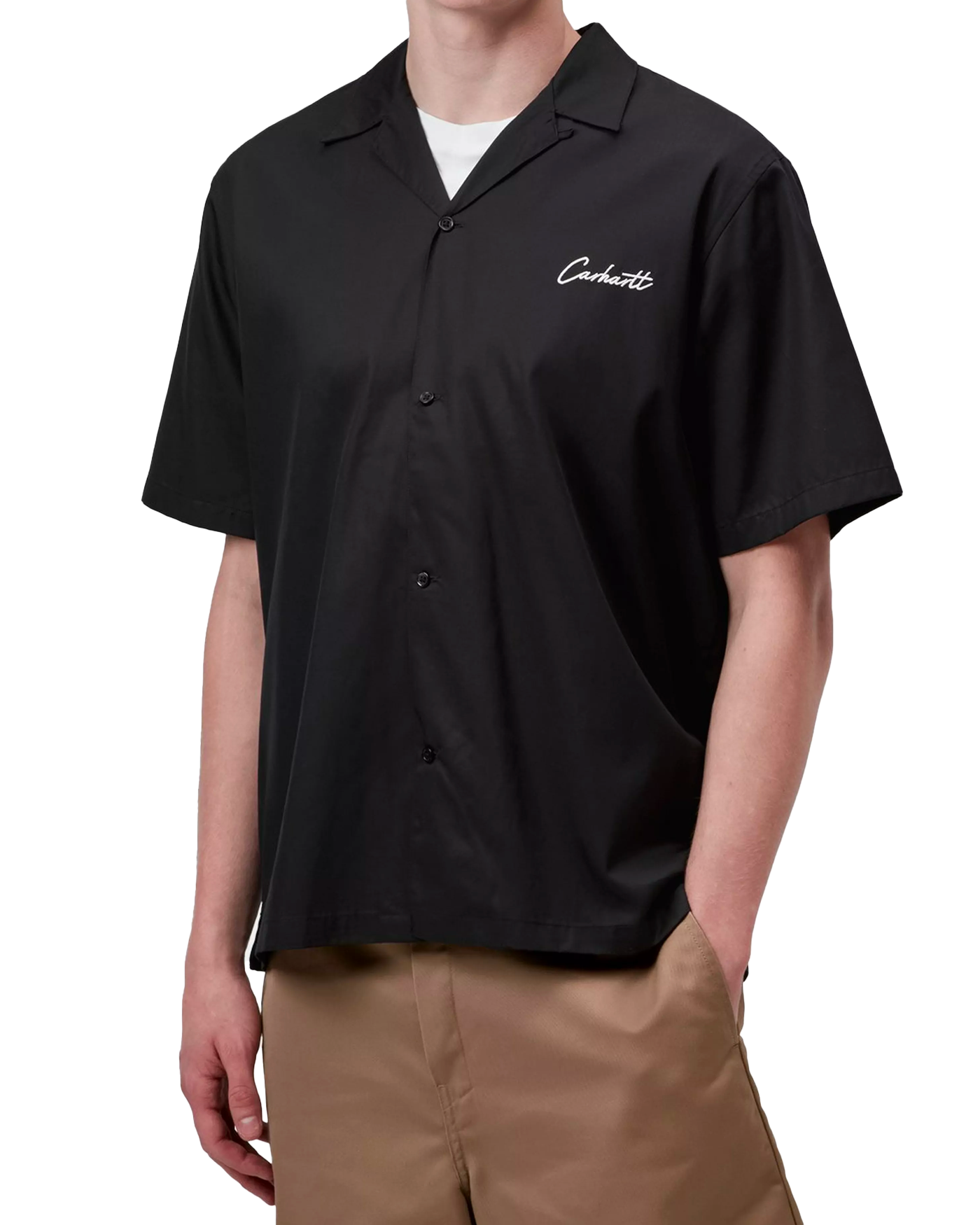 Chemise manches courtes Carhartt WIP Delray noire portée profil gauche