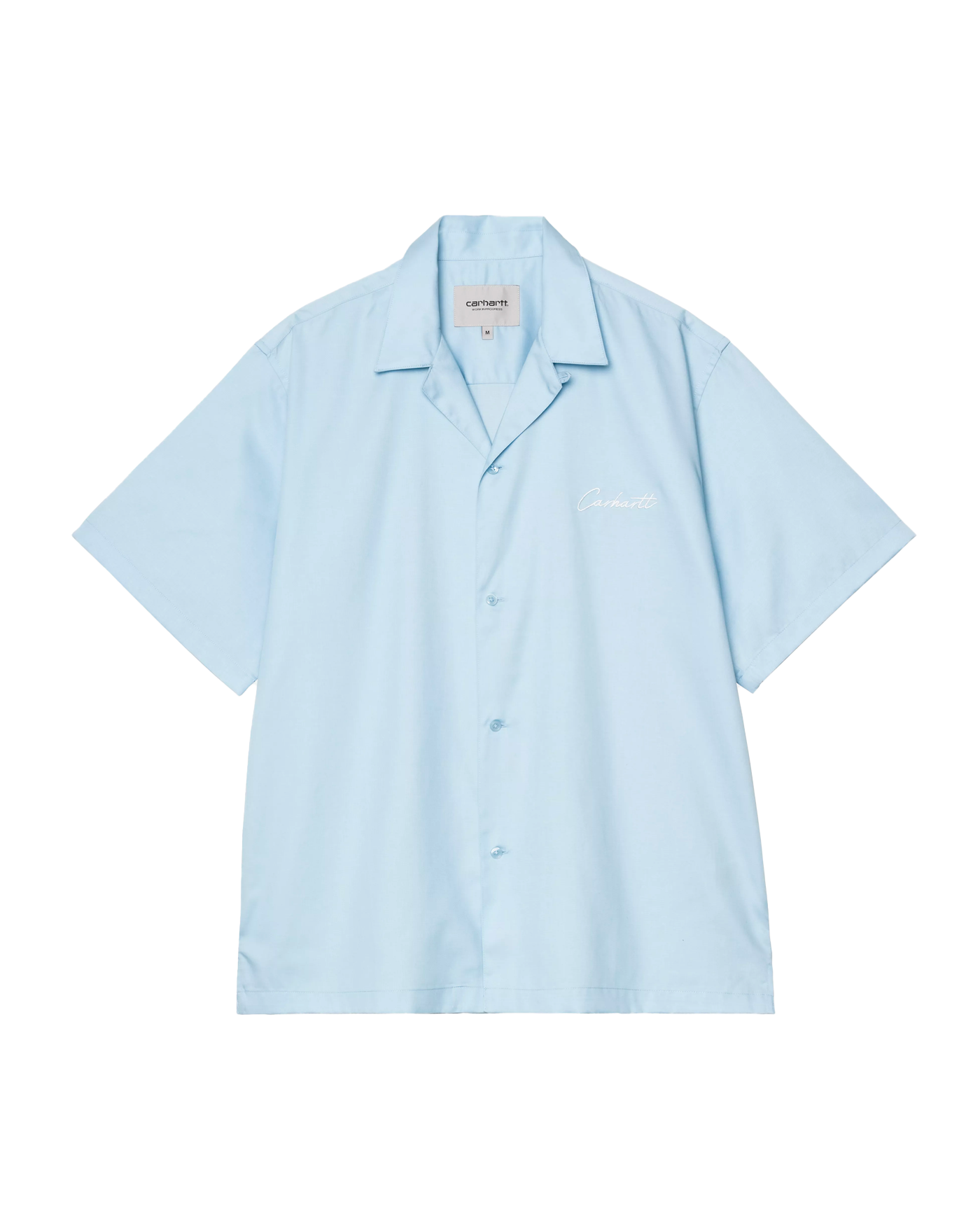 Chemise manches courtes Carhartt WIP Delray bleu ciel logo brodé face