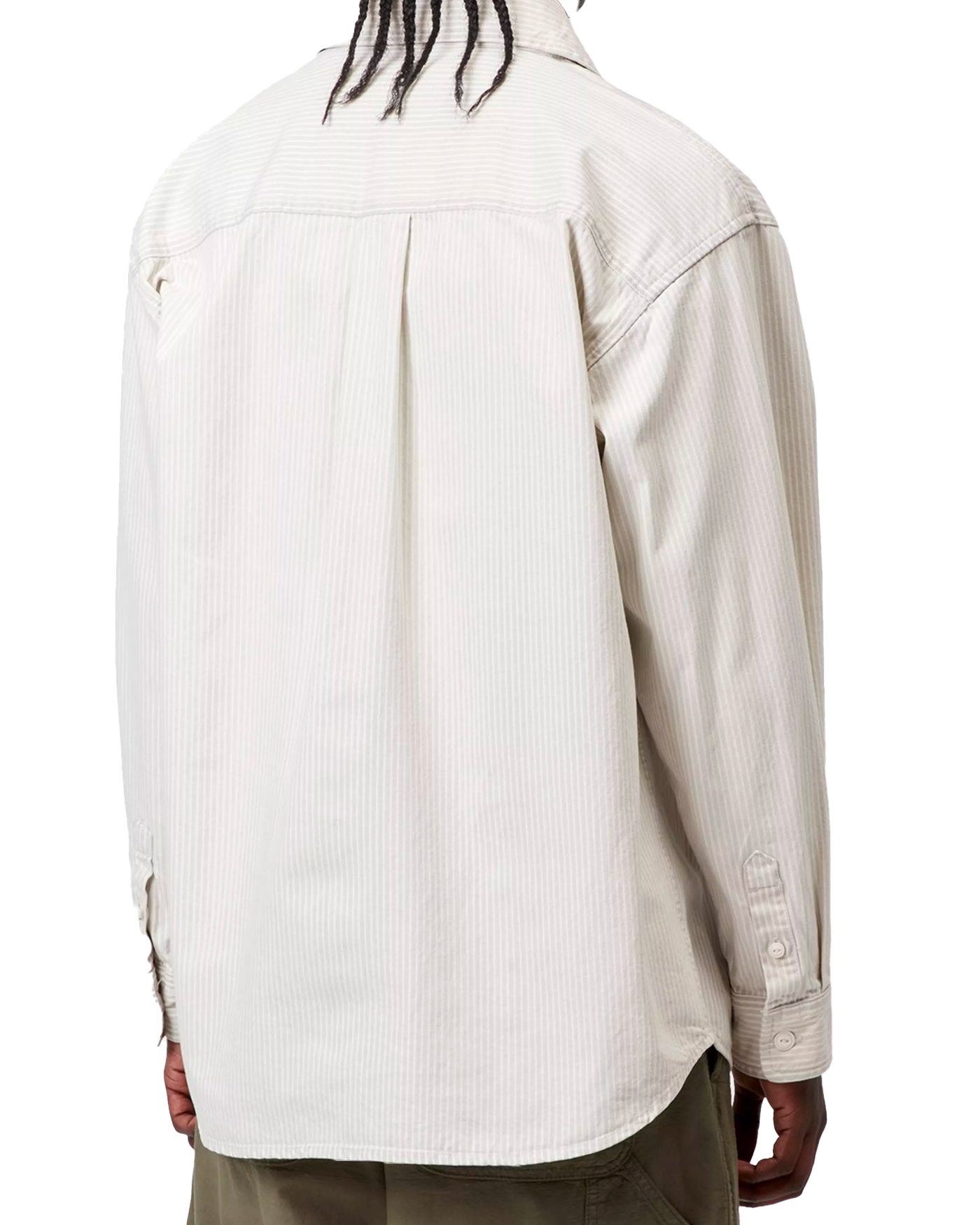 Veste-chemise Carhartt WIP jacquard rayé écru zippée portée dos