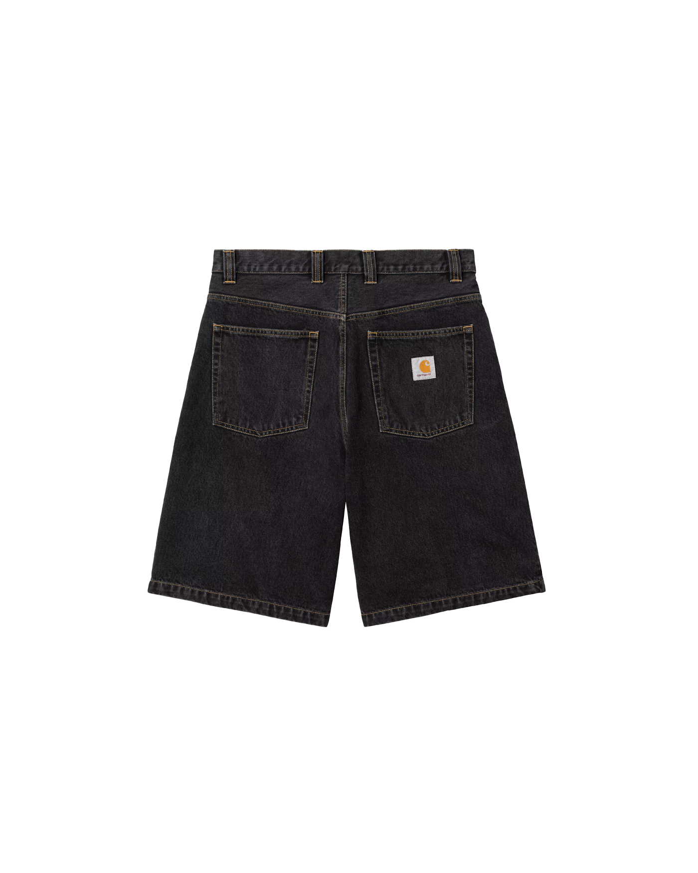 Short Carhartt WIP denim noir stone dos poche patch logo orange