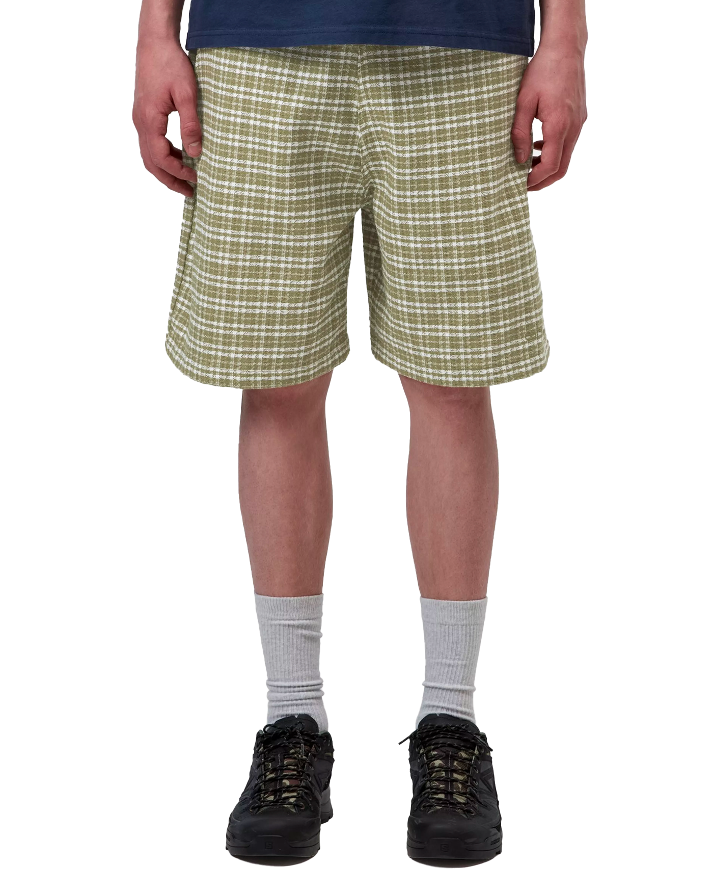 Short à carreaux Kander Carhartt WIP jaune vert check snake porté face