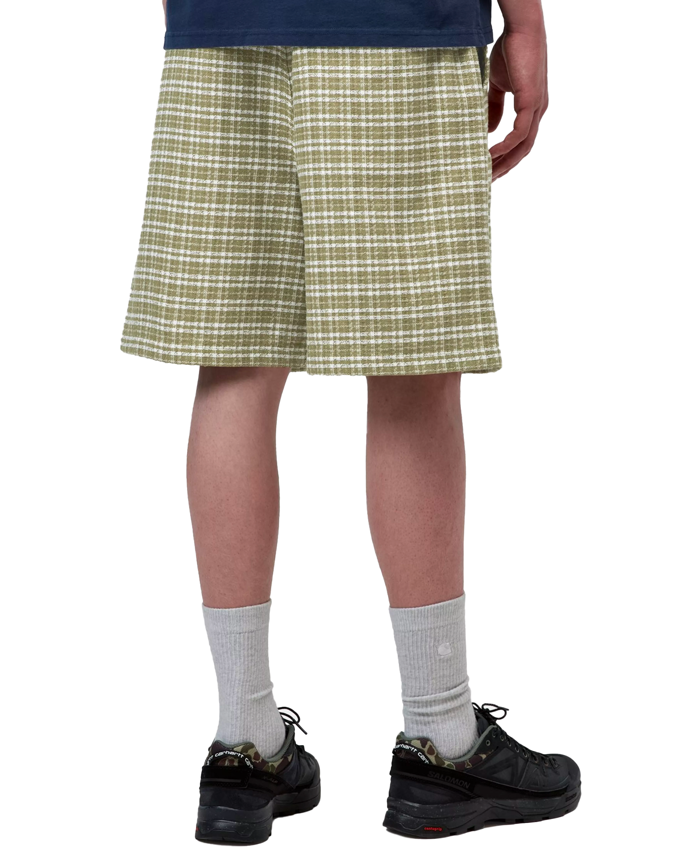 Short à carreaux Kander Carhartt WIP jaune vert check snake porté dos