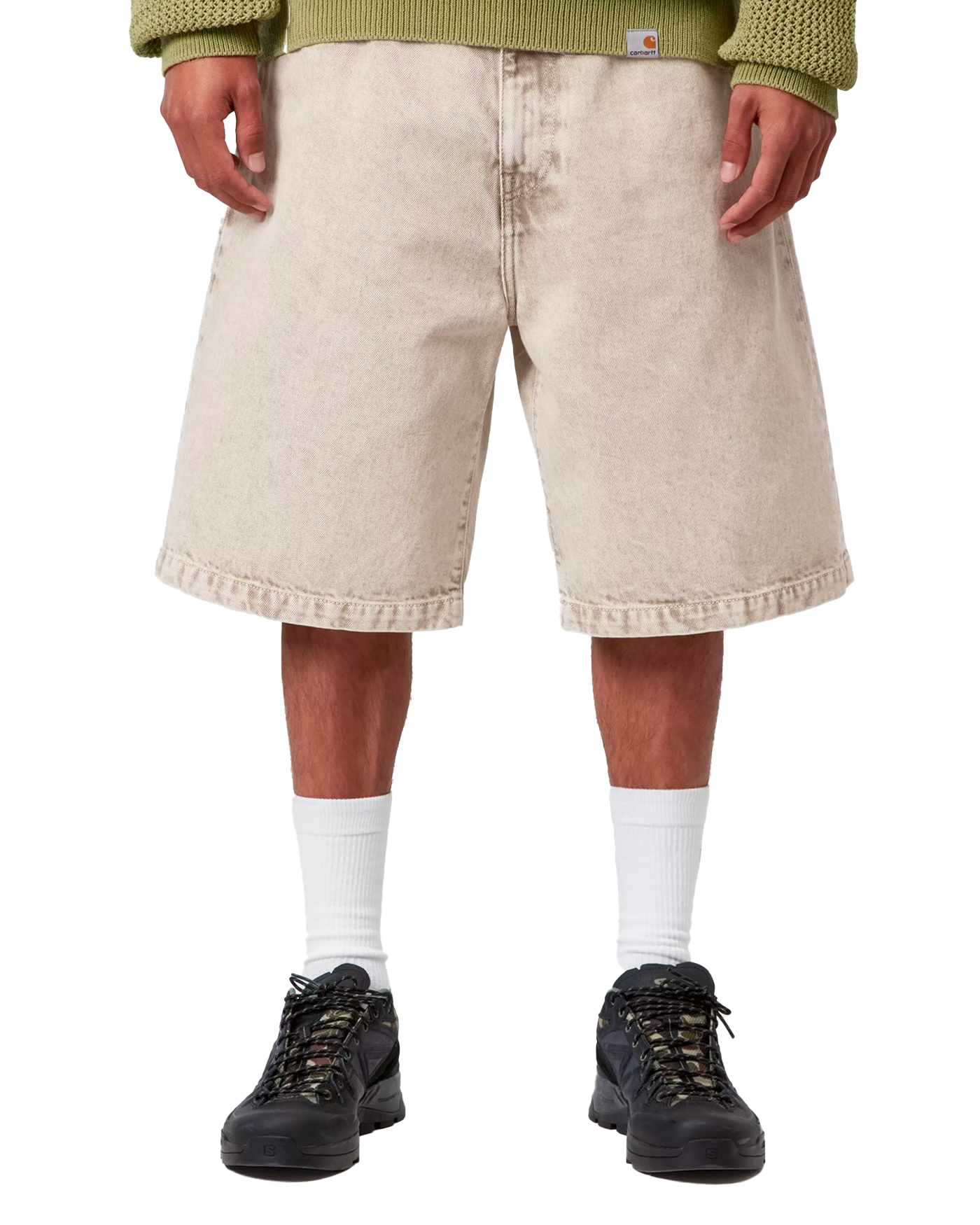 Short denim Carhartt WIP Landon Opuntia Chalk beige délavé face