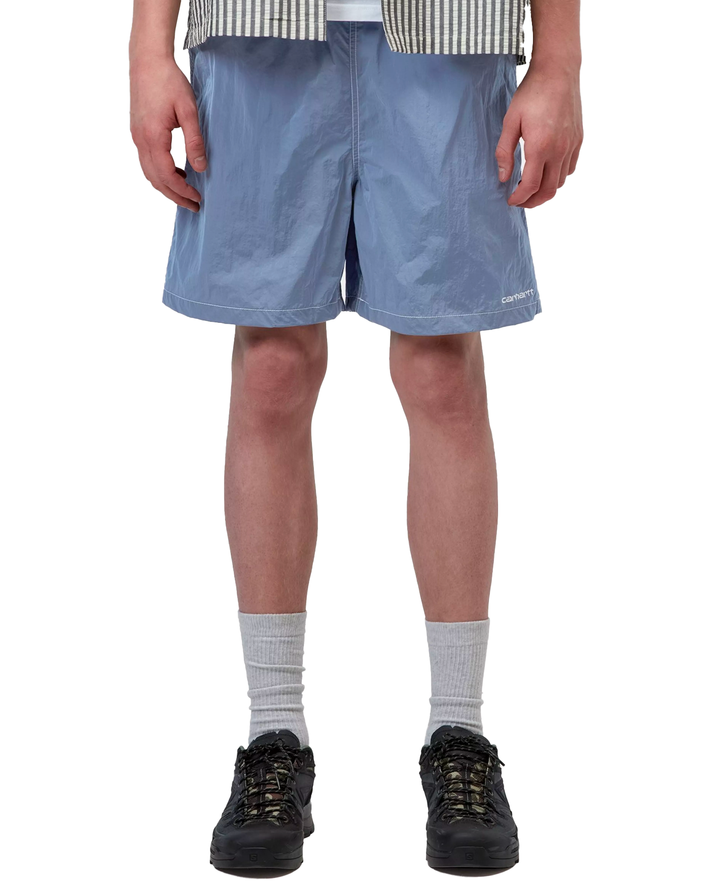 Short de bain homme Carhartt WIP bleu Canby Swim porté vue face